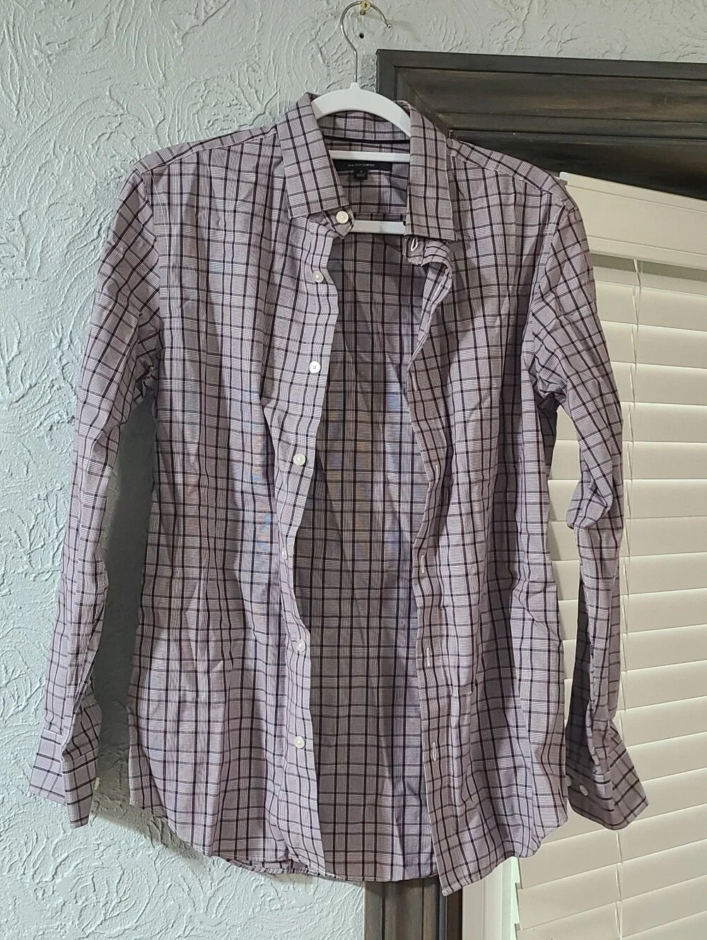 Banana Republic Slim Fit maroon, white, & navy check pattern Button Front Shir